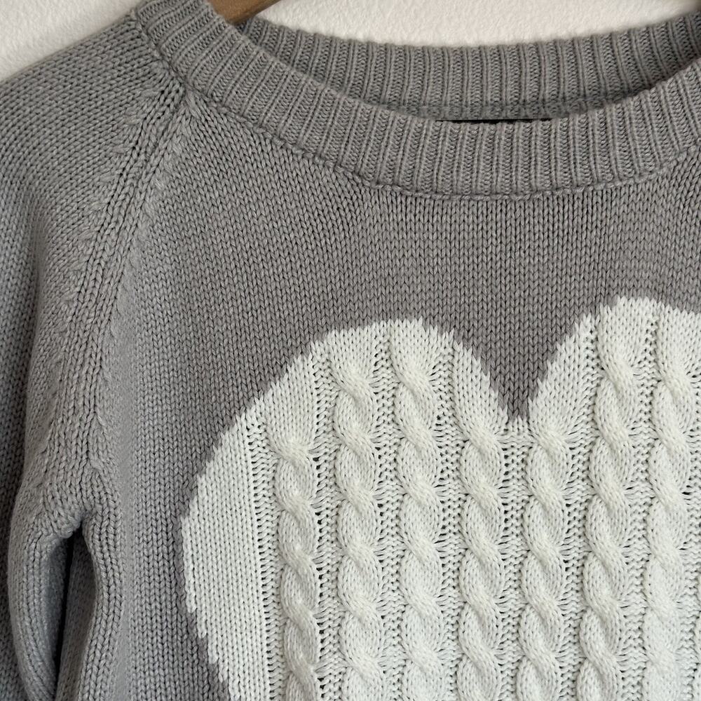 Cable Knit White Heart Grey Sweater Sz S Cozy Classic Winter Fisherman Coastal - Picture 3 of 10
